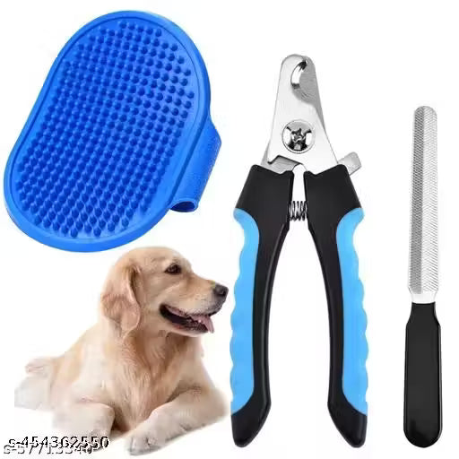 Dog Grooming Kit - Dog Nail Clippers + Pet Bath Brush Grooming Comb with Adjustable Ring